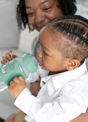 Dr. Brown's Milestones Wide-Neck Sippy Spout Bottle with 100% Silicone Handles, Easy-Grip Handles with Soft Sippy Spout, 9oz/270mL, Green & Gray, 2-Pack, 6m+