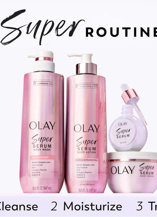 Olay Super Serum Hand & Body Lotion for Dry Skin, 24hr Long Lasting Hydration, 5+ Ingredient Complex for Bright Even Firm Luminous Skin, Sweet Vanilla & Soft Wood Scent, 18.5 fl oz