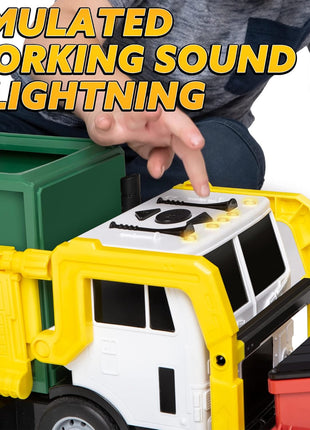 JOYIN Large Friction Powered Garbage Truck Toy Set, Includes 1 Dumpster, 3 Trash Bins, and 30 Learning Cards for Kids, Boy Toys Birthday Gift, Green