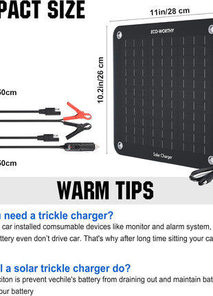 ECO-WORTHY 10W Solar Car Battery Charger Maintainer 12V Waterproof Portable Solar Trickle Charger for Car Truck Boat Lawn Mower RV Trailer Tractor ATV Utility Vehicle Battery