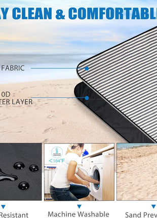 G GOOD GAIN Waterproof Picnic Blanket Portable with Carry Strap for Beach Mat or Family Outdoor Camping Party (Navy Blue)