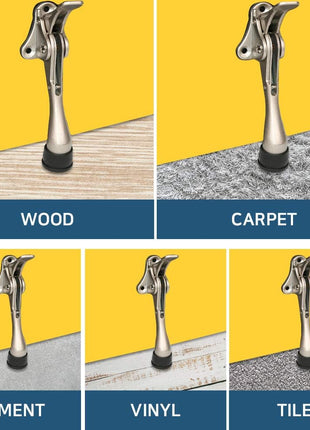 One Touch Kickdown Door Stopper, Door Holder, Heavy Duty Door Stops, Bottom of Door, Height-Adjustable Rubber Tips by HASHI (Satin Nickel 4 inch x 1pack)