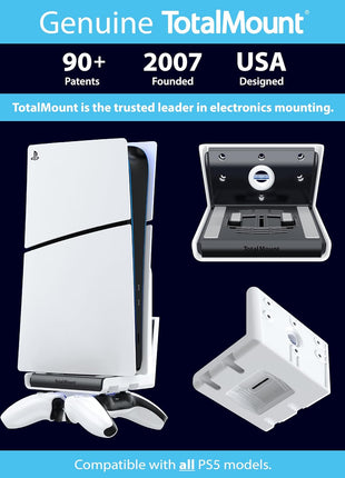TotalMount Wall Mount for All PS5 Models – Bonus: Holds Two Controllers (Compatible with All PS5 Models Including Slim, Pro, and Original)