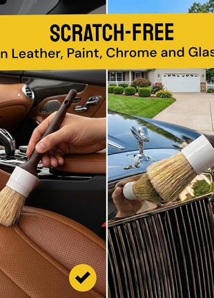 Car Detailing Brush Set 3-pc - Scratch-Free Boars Hair for Interior and Exterior Work - Pro Quality Car Cleaning Brush Kit for Leather Seats, Dashboards, Wheels, Grills and Paint