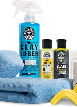 Chemical Guys Clay Bar Kit - Complete System - Clay Bar and Luber Combo with Accessories for Smooth Paint Finish - Removes Embedded Dirt, Overspray, and Fallout - 6 Item Kit