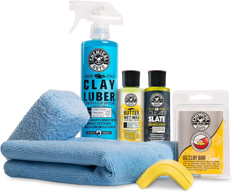 Chemical Guys Clay Bar Kit - Complete System - Clay Bar and Luber Combo with Accessories for Smooth Paint Finish - Removes Embedded Dirt, Overspray, and Fallout - 6 Item Kit