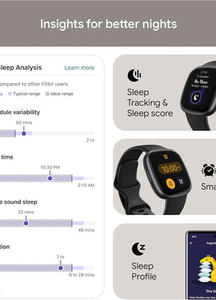 Fitbit Versa 4 Fitness Smartwatch with Daily Readiness, GPS, 24/7 Heart Rate, 40+ Exercise Modes, Sleep Tracking and more, Black/Graphite, One Size (S & L Bands Included)
