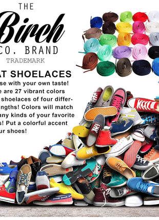 Birch Shoelaces in 27 Colors Flat 5/16 inch Shoe Laces in 4 Different Lengths (45.5 inch (115cm), Black)