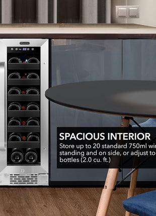 Whynter BWR-208SB Stainless Steel 12 inch Built-in 20 Bottle Undercounter Wine Refrigerator with Reversible Door, Digital Control and Lock