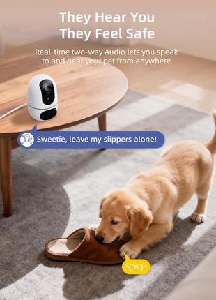 VIRTAVO Pet Camera Indoor WiFi 6, No Subscription, for Dogs Cats | Dual Band 2.4/5GHz, 360° Auto Tracking, Pet Call, Dual Lens, 2-Way Audio, Night Vision, SD & Cloud, Wired