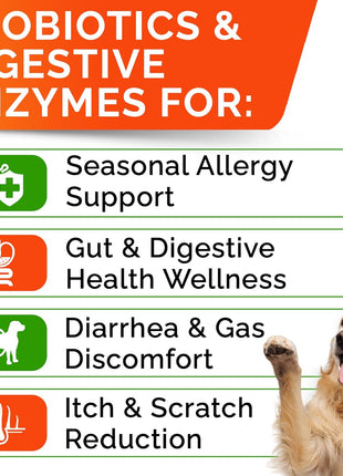 Allergy Relief + Probiotics Dogs Bundle - Itchy Skin Treatment + Digestion & Gut Health - Omega 3 & Pumpkin + Probiotics - Dog Itch Relief + Upset Stomach & Gas Relief - 240 Chews - Made in USA