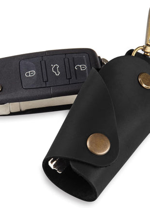 MAKYN Leather Wrap Keychain, Key Holder Pouch Keychain, Car Key Holder, Motorcycle Key Holder Organizer, Key Holder with Keyring (Black)