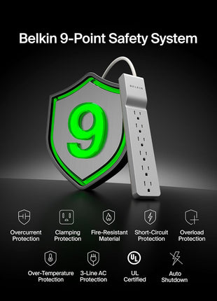 Belkin 6-Outlet Surge Protector Power Strip, 6ft Cord, 360° Rotating Plug - 1080 Joules Protection