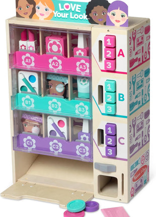 Melissa & Doug Sort, Stock, Select Beauty Kiosk Vending Machine Play Set, Pretend Makeup Wooden Toy for Boys and for Girls 3+ - FSC Certified