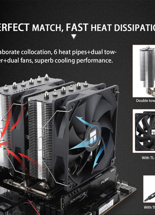 Thermalright Peerless Assassin 120 SE CPU Cooler, 6 Heat Pipes AGHP Technology, Dual 120mm PWM Fans, 1550RPM Speed, for AMD:AM4 AM5/Intel LGA 1700/1150/1151/1200/1851,PC Cooler