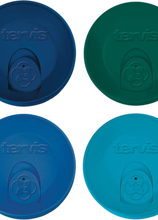 Tervis Travel Lid Made in USA Double Walled Insulated Tumbler Travel Cup Keeps Drinks Cold & Hot, Fits 16oz Tumblers   4pk, Assorted Navy Green Blue Turquoise