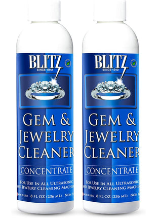 Blitz Gem & Jewelry Cleaner Liquid Concentrate for Gold, Silver, & Platinum Jewelry Cleans Non-Porous, Precious & Semi-Precious Stones. Non-Toxic, Non-Abrasive, & Planet Friendly Made in USA 8oz