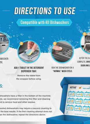Dishwasher Cleaner And Deodorizer Tablets   24 Pack Deep Cleaning Descaler Pods for Dish Washer Machine, Heavy Duty, Septic Safe, Natural Limescale Remover, Calcium, Odor, Smell   12 Month Supply