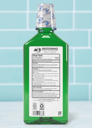 ACT Restoring Zero Alcohol Fluoride Mouthwash 33.8 fl. oz. Strengthens Tooth Enamel, Mint Burst