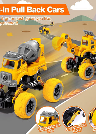 LUDILO Take Apart Construction Toys for 4 Year Old Boys Gifts Toys Age 4-6 | 4PCS Excavator Toy with Electric Drill/Kids Toy Boys 3-5/Building Learning Stem Toys for 3 4 5 6 7 Year Old Boy Birthday Gift
