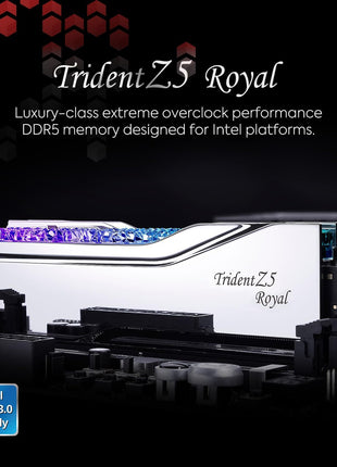 G.SKILL Trident Z5 Royal Series DDR5 RAM (Intel XMP 3.0) 32GB (2x16GB) 6400MT/s CL30-39-39-102 1.40V Desktop Computer Memory U-DIMM - Silver (F5-6400J3039G16GX2-TR5S)