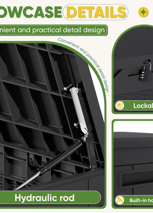 Greesum 100 Gallon Resin Deck Box Lockable Large Outdoor Storage Boxes for Garden Tools, Patio Furniture Cushions, Pool Supplies, Black