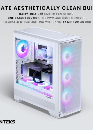 Phanteks M25-140 Gen2, 140mm ARGB High Performance Cooling Fans, Daisy-Chain Unified Fan Frame, Infinity Mirror hub, Single Cable Connection, White