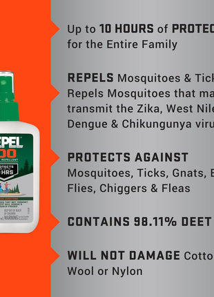 Repel 100 Insect Repellent, 4 Ounces, With DEET, 10-Hour Protection Long-Lasting Insect Repellent Pump Spray Repels Mosquitoes, Ticks, Gnats, Biting Flies, Chiggers And Fleas