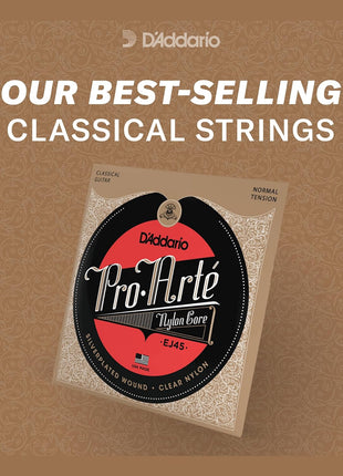 D'Addario Pro Arté Nylon Classical Guitar Strings, EJ45, Normal Tension, 6-String Set, Pack of 1