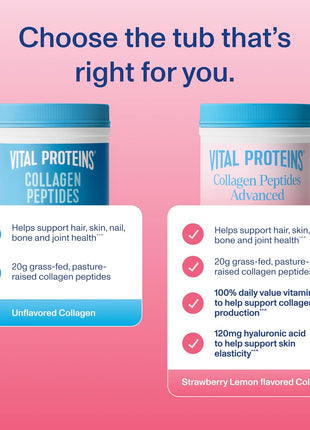 Vital Proteins Collagen Peptides Advanced, Hydrolyzed Peptides with Hyaluronic Acid and Vitamin C - Strawberry Lemon Flavor Powder, 10.5oz (Pack of 2)