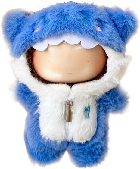 Clothes for labubu Dolls - Cute Shark Outfit for 6.7 Inch (17cm) 1-Piece Marine-Themed Costume Accessory, Friends (Doll Not Included) - Perfect for Collectors and Dress-Up (No Doll) (Blue)