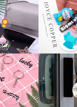 Audab Acrylic Keychain Blanks - 108 Clear Keychain Pieces for Vinyl Kit Including Acrylic Blanks, Rings for DIY Keychains, Crafting & Vinyl Projects