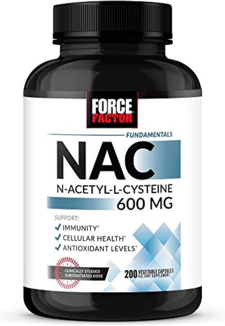 Force Factor NAC 600 mg, N-Acetyl Cysteine for Liver Health | Immune Support & Antioxidant Production, Clinically Studied Dose, 200 Servings