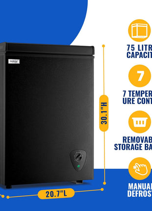Chest Freezer WANAI 3.5 Cubic Small Deep Freezer with Top Open Door and Removable Storage Basket, 7 Gears Temperature Control, Ideal for Office Dorm or Apartment, Black