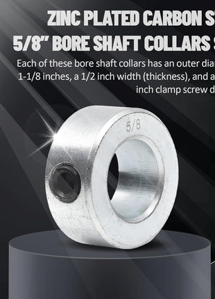 (4-Pack) Zinc Plated Carbon Steel 5/8" Bore Shaft Collars Sets - Screw Style Bore Shaft Collars with 5/8" Bore Size, 1-1/8 Outer Diameter, and 1/2 Width - Suitable for Automotive and Industrial Use