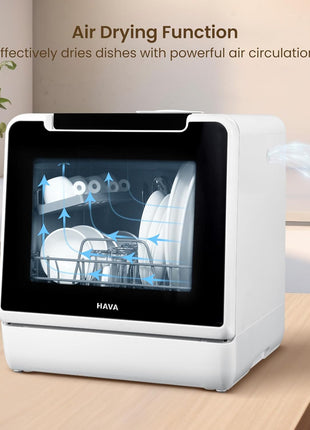 HAVA Countertop Dishwasher, 8 Wash Programs NEW Upgraded Model Portable Dishwasher with Child Lock & Delayed Start Function, 5L Water Tank for Apartments, Dorms, and RVs - No Hookup Needed