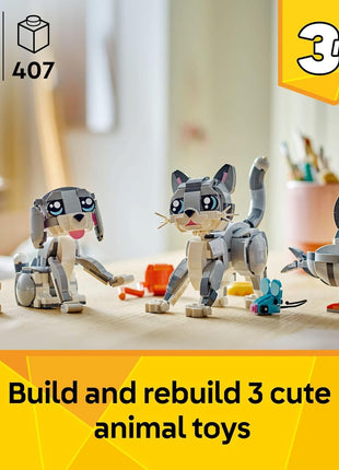 LEGO Creator 3 in 1 Playful Cat Toy - Building Toy with 3 Building Options, Cat, Dog, or Pigeon - Birthday Gift for Kids - Animal Figures for Kids, Girls and Boys, Ages 8+ - 31163