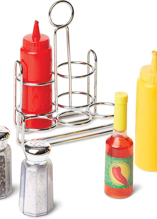 Melissa & Doug 6-Piece Condiments, Play Food Set with Kids Play Kitchen Accessories, Preschool Learning Toys for Girls & Boys 3+