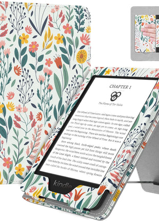 MoKo Case Fits All-New 6 inch Kindle (11th Generation, 2024/2022 Release)(10/8th Gen,2019/2016), Ultra Lightweight PU Shell Cover with Auto Wake/Sleep for Kindle 2024, Flowers