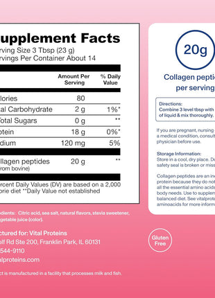 Vital Proteins Collagen Peptides Powder, Strawberry Lemonade, 11.34oz | Grass-Fed Collagen Peptides, Supports Hair Skin & Nails, Bones & Joints, Strawberry Lemonade Flavor, 14 Servings
