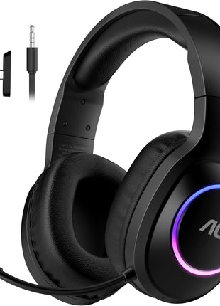 AOC Wireless Gaming Headset Compatible with PS5/4, Nintendo Switch, PC, Bluetooth 5.4 & 2.4GHz Gaming Headphones with Noise Canceling Mic, RGB, Type-C, 20ms Latency, 45H, 7.1 Virtual Surround- Black