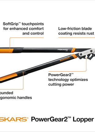Fiskars 32-Inch Loppers for Tree Trimming, Heavy Duty, Low-Friction Sharp Steel Blade, Branch Cutter up to 2-Inch Diameter Cut Capacity, PowerGear2 Technology that Multiplies Power for Less Effort