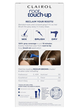 Clairol Root Touch Up Permanent Hair Dye, 5 Medium Brown, Pack of 1