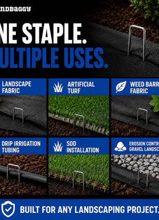Sandbaggy 6 inch Landscape Sod Staples (9 Gauge Steel) ~ Great for Hard Soil - 20% Thicker Than Competition - Trusted by Farmers & Contractors Across USA (200 Staples)