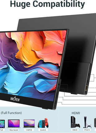 InnoView Portable Monitor, 15.6 Inch FHD 1080P HDMI USB C Second External Monitor for Laptop, Desktop, MacBook, Phones, Tablet, PS5/4, Xbox, Switch, Built-in Speaker with Protective Case