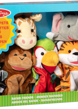 Melissa & Doug Safari Buddies Hand Puppets, Set of 6 (Elephant, Tiger, Parrot, Giraffe, Monkey, Zebra) Soft, Plush Puppet, Stuffed Animals, Pretend Play Toddler Toys for Girls & Boys 2+