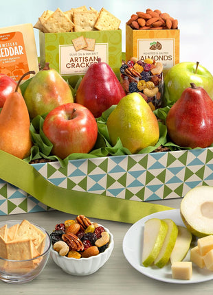 A Gift Inside Classic Fresh Fruit Basket Gift with Crackers, Cheese and Nuts for Holiday, Thank You, Birthday, Get Well, Anniversary, Corporate