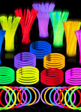 JOYIN 100 Pcs 8" Glow sticks Bulk Party Favors Pack, Neon Glow in the Dark Party Supplies, Light Up Necklaces and Bracelets with Connectors, Easter, Football, Birthday Decorations