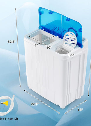 Giantex Portable Washing Machine, 17.6lbs Compact Washer Spinner Combo with Pump Drain, Twin Tub 11lbs Wash & 6.6lbs Spin, Lavadoras Portatiles for Apartment RV Dorm College (White & Blue)