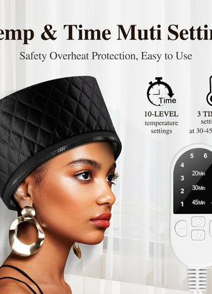 Heat Cap for Deep Conditioning: 10-Level Heats Up Quickly 3 Time Settings Hair Steamer for Natural Hair Home Use Thermal Steam Cap for Black Hair Portable Heating Caps